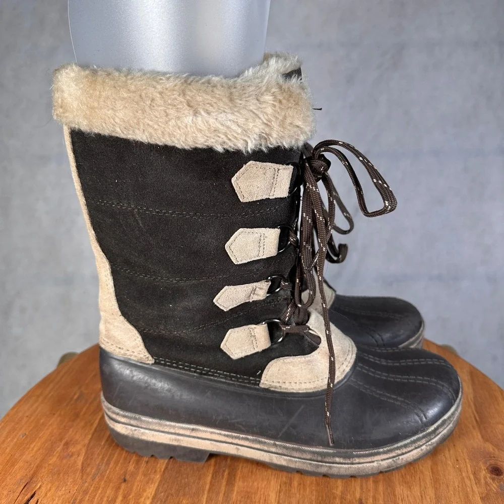 Polar Edge Winter Snow Boots Women Size 9 Brown Suede Faux Fur Good Waterproof